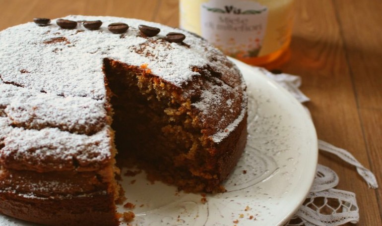 Cake with coffee, honey and coconut