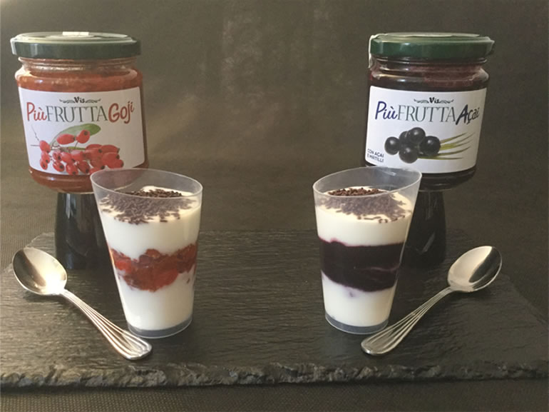 Cups with yogurt and jam